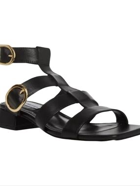 Steve Madden Aylin Black Leather Strappy Sandals Gold Buckles Size 7.5 NEW